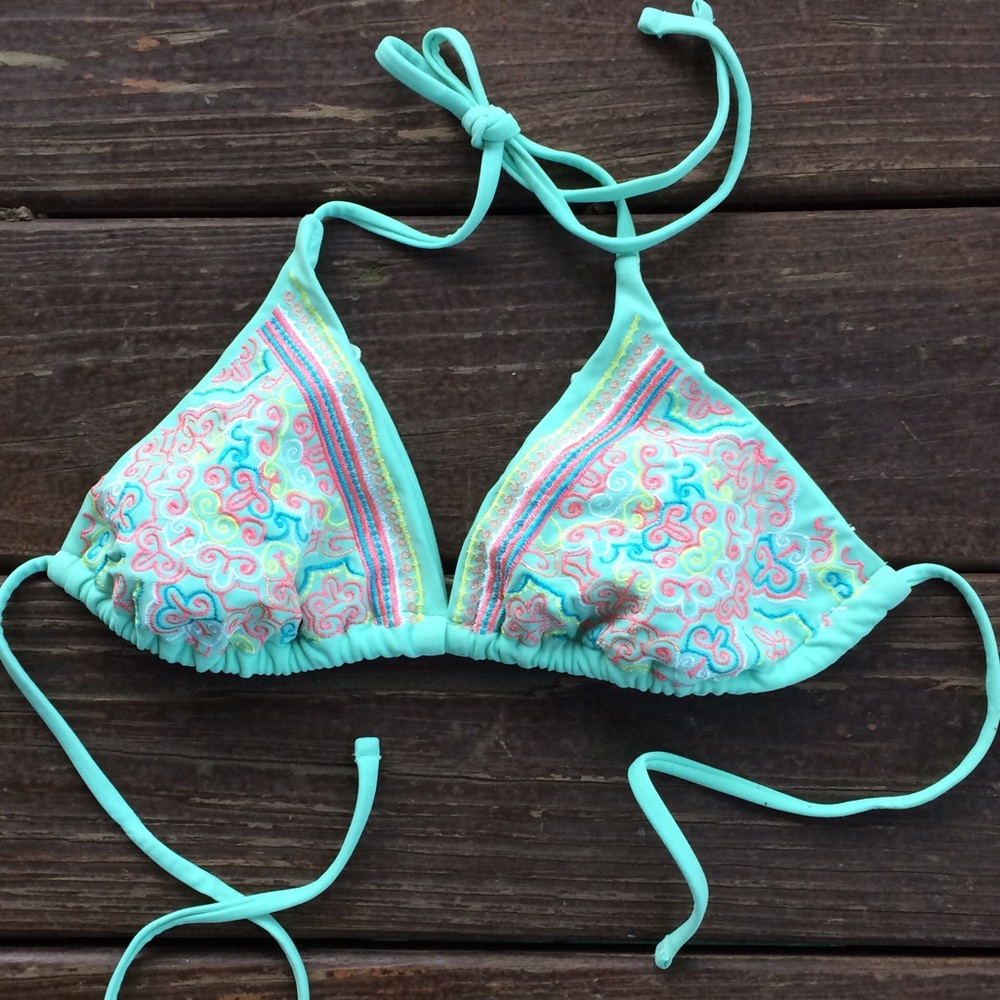 Blue Embroidered String Bikini Top - Picture 2 of 4